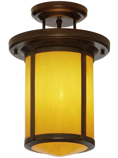 Berkeley Semi-Flush Ceiling Light in Bronze Finish with Tan Glass.